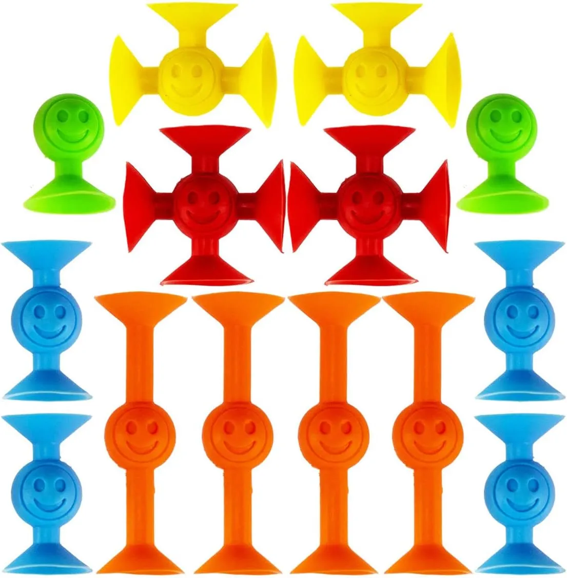 JA-RU Mini Suction Stackers (4 Packs, 14 Pieces Each) – Colorful Suction Cup Toys for Kids Ages 4-8 and Up. Suction Bath Toys. Stress Relief Fidget Toy, Sensory Bin Filler. 4896-4s
