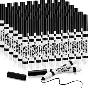 Janlaugh 60 Pcs Black Washable Markers Bulk Coloring Broad Line Markers for Kids Conical Tip Black Drawing Pens for Classroom Back to School Travel Art Baby Shower Gender Reveal Supplies, Ages 6 