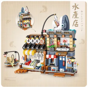 Japanese Street View Aquatic Shop, 790PCS Mini Bricks Building Blocks, Architecture Toys Model Set, Theme Store Simulation Construction Toys for Adults