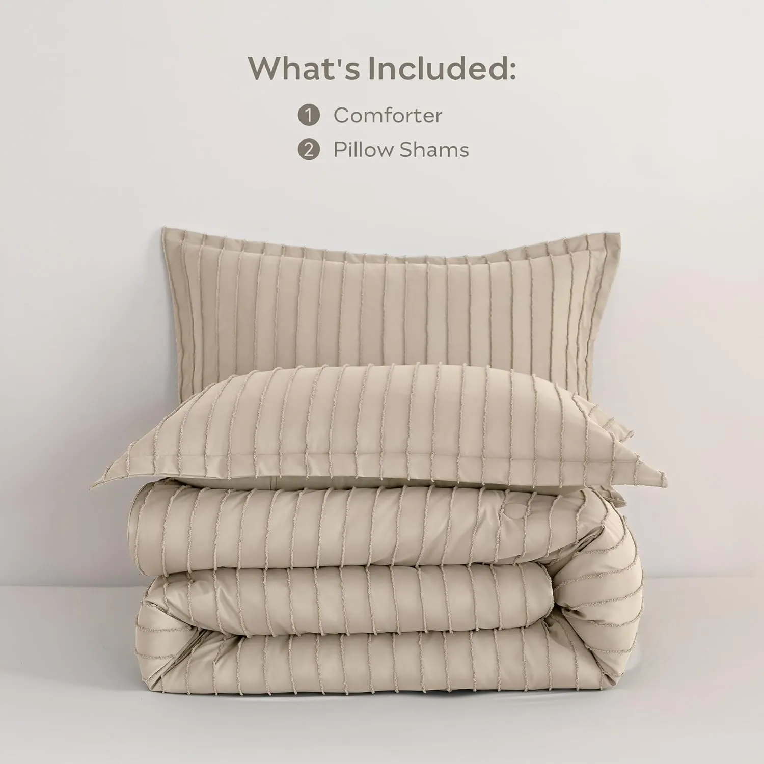 JELLYMONI Queen Comforter Set - 3 Pieces Cream Grey Striped Tufted Bedding Set for All Seasons, Fluffly Comforter (90"x90") with Pillow Shams (20"x26" 2")