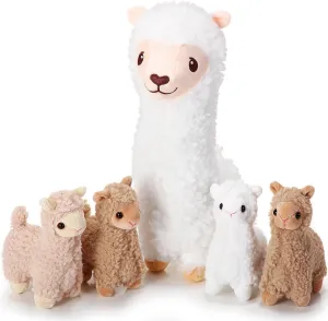 Jenaai Llama Stuffed Animals with 4 Baby Llamas Cute Alpaca Plush Set Kawaii Soft Pillow Dolls Graduation Gift for Kids Girls Children's Day Birthday Wedding Anniversary Presents Home Sofa Decorations