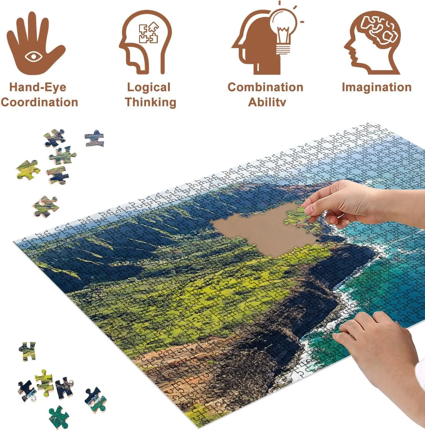 Jigsaw Puzzles 500 Pieces for Adult Na Pali Coast from Helicopter Puzzle Game for Family Wooden Puzzle Toy Educational Games Puzzles for Home Decor