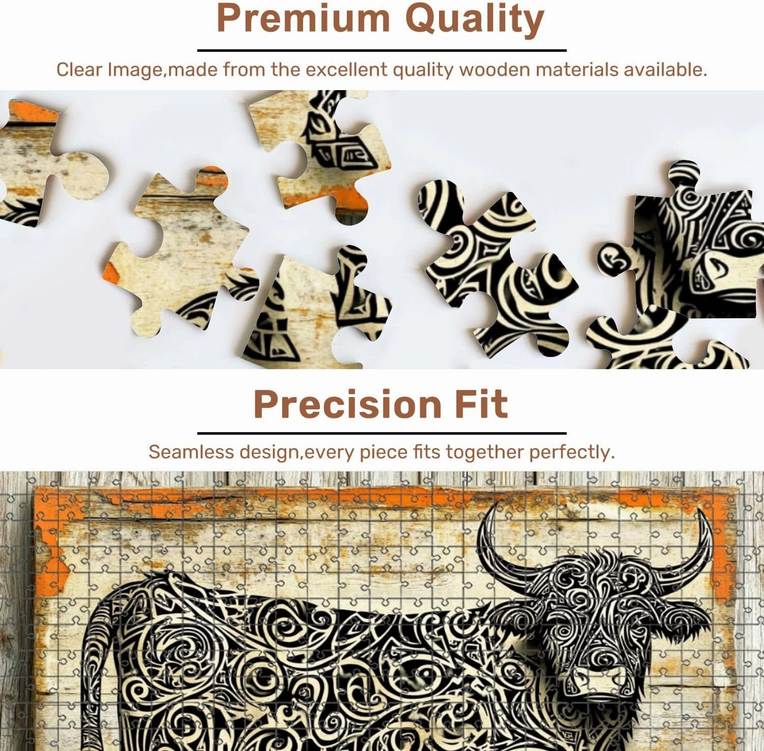 Jigsaw Puzzles 500 Pieces for Adult Aged Wooden Board Highland Cow Art Urban Fantasy Calligraphy Puzzle Game for Family Wooden Puzzle Toy Educational Games Puzzles for Home Decor