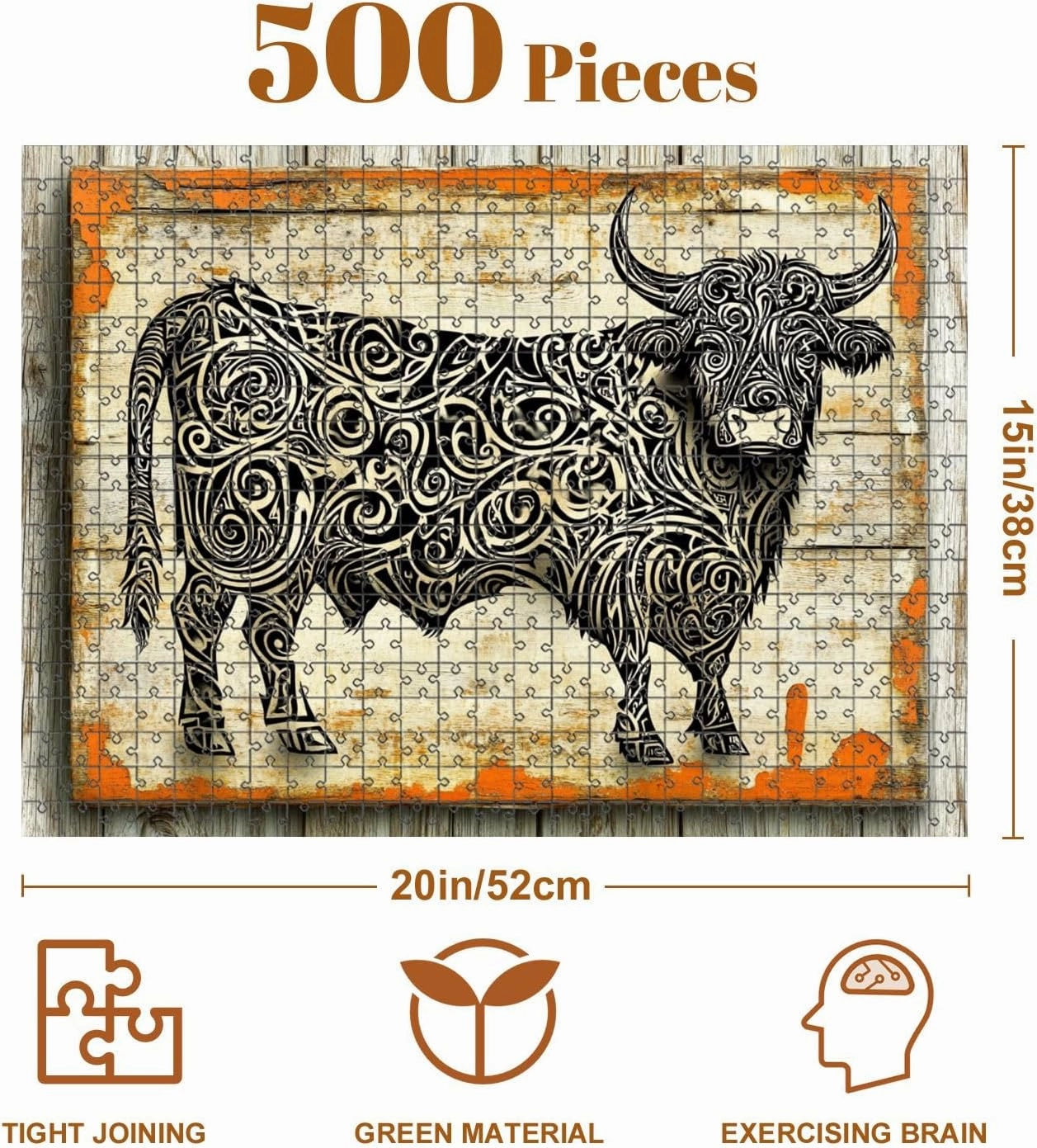 Jigsaw Puzzles 500 Pieces for Adult Aged Wooden Board Highland Cow Art Urban Fantasy Calligraphy Puzzle Game for Family Wooden Puzzle Toy Educational Games Puzzles for Home Decor