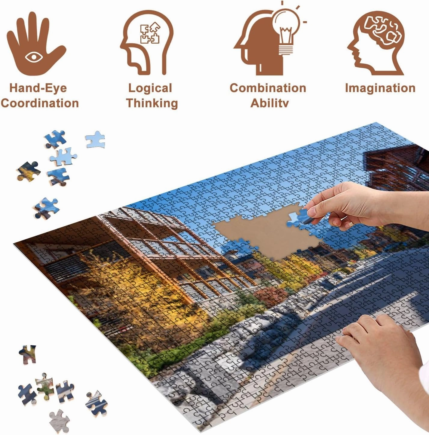 Jigsaw Puzzles 500 Pieces for Adult Walking Trail Residential Area Canmore Alberta Canada Puzzle Game for Family Wooden Puzzle Toy Educational Games Puzzles for Home Decor