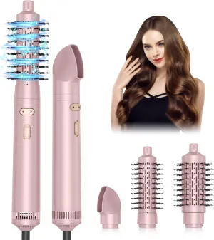 JINYAWA Blow Dryer with 2 Hot Air Brush, Rotating Hair Dryer Brush, Hair Styler with Detachable, Blow Dryer Brush for Fast Drying and Curling Volumizing Without Heat Damage, Less Frizz,Pink