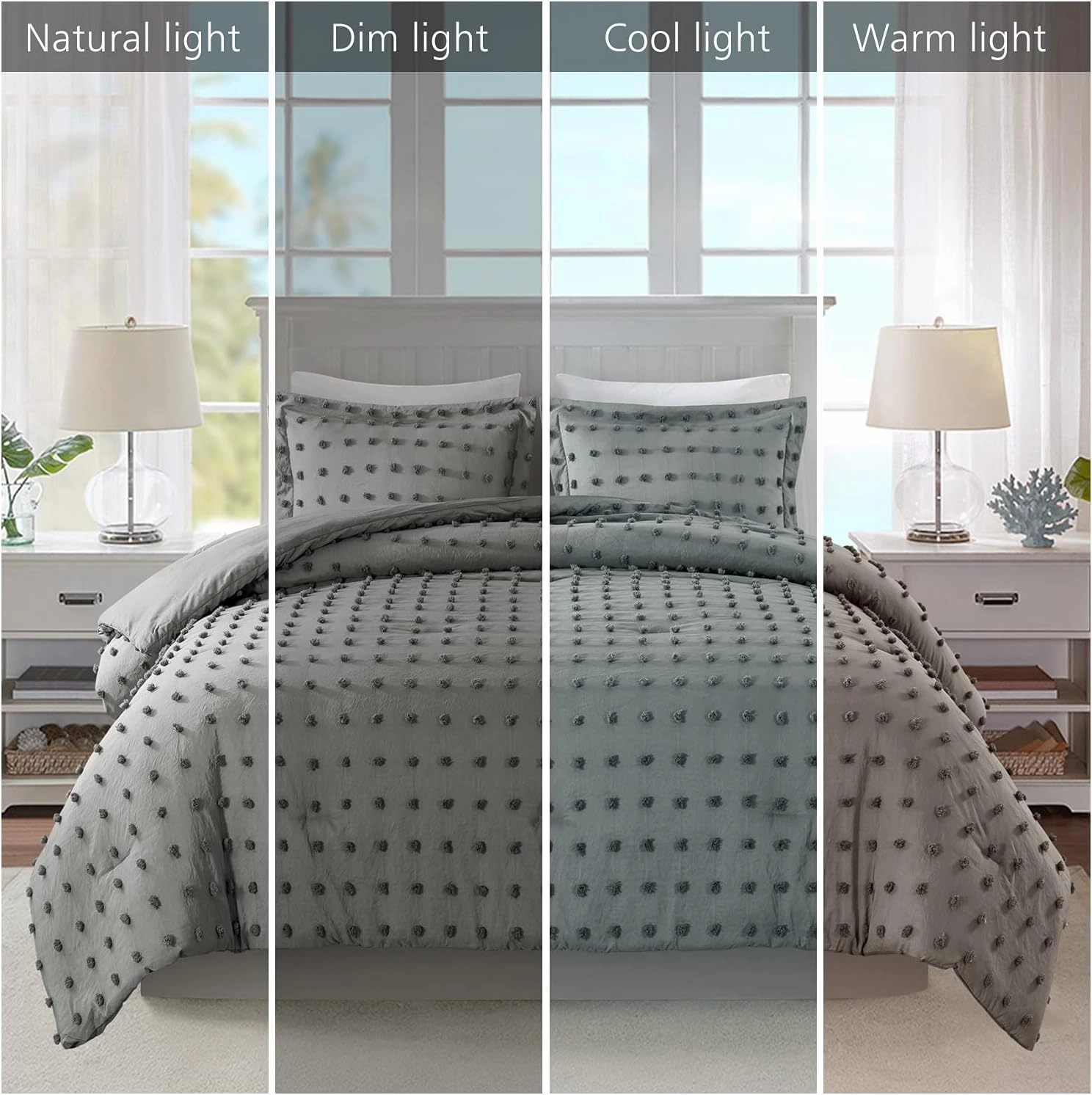 JML King Size Comforter Set, 3 Pieces Jacquard Tufted Dot Comforter Set with 2 Pillowcases - Soft Comfort Bedding Comforter Set All Season Home Bedroom, Dark Grey