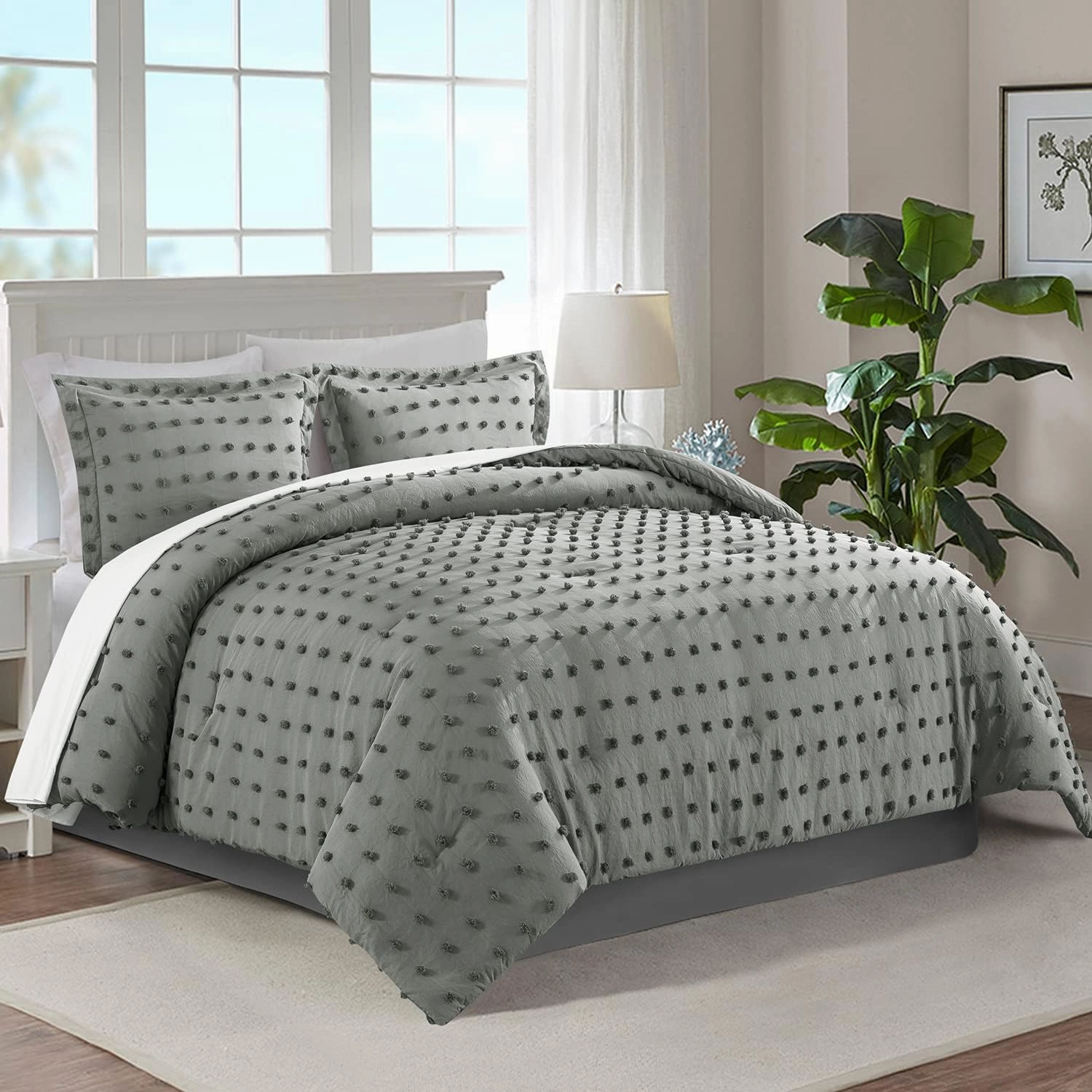JML King Size Comforter Set, 3 Pieces Jacquard Tufted Dot Comforter Set with 2 Pillowcases - Soft Comfort Bedding Comforter Set All Season Home Bedroom, Dark Grey