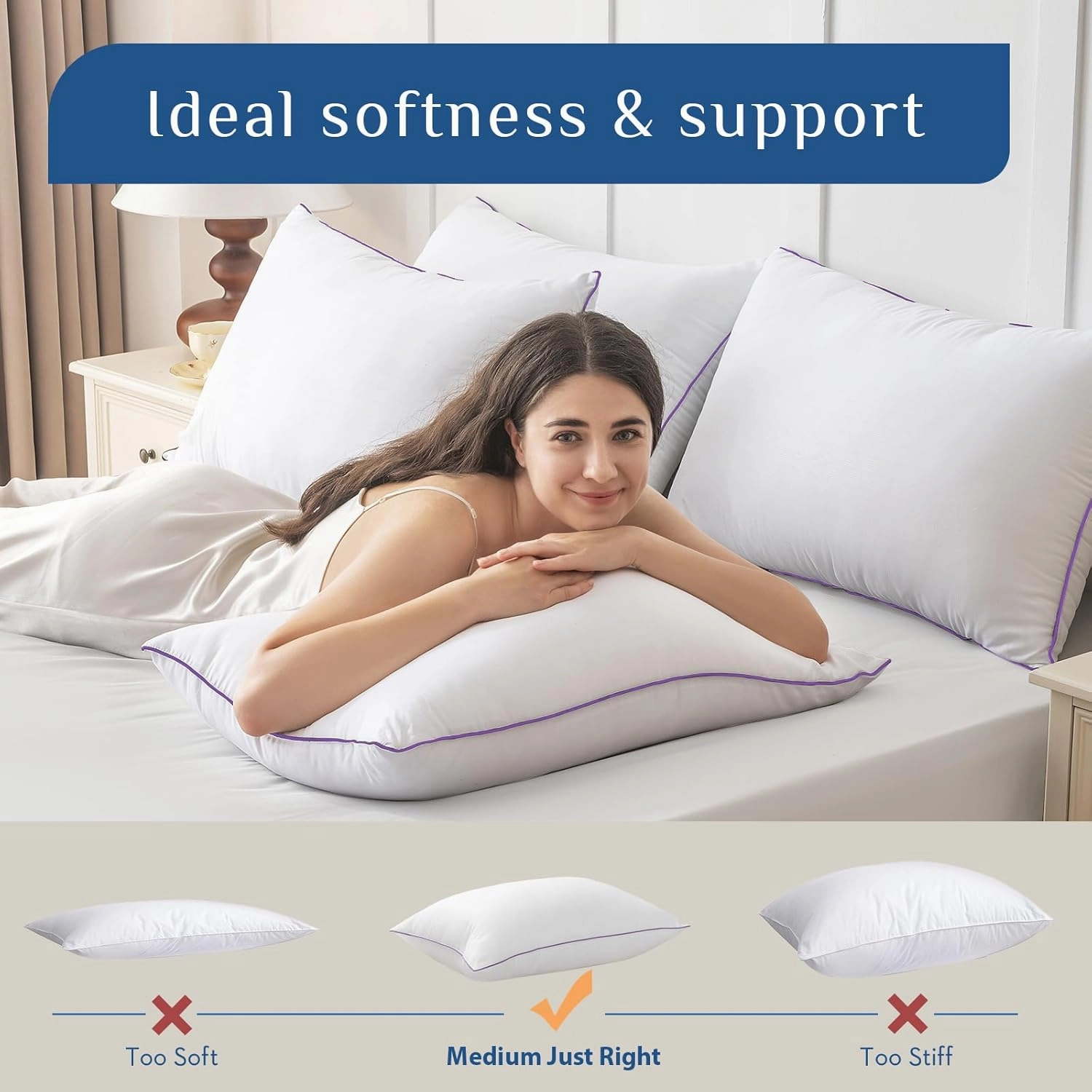 JOLLYVOGUE Pillows Standard Size Set of 4, Washable Supportive Bed Pillows with Super Soft Down Alternative Fill, Luxury Fluffy Hotel Quality for Side, Back and Stomach Sleepers