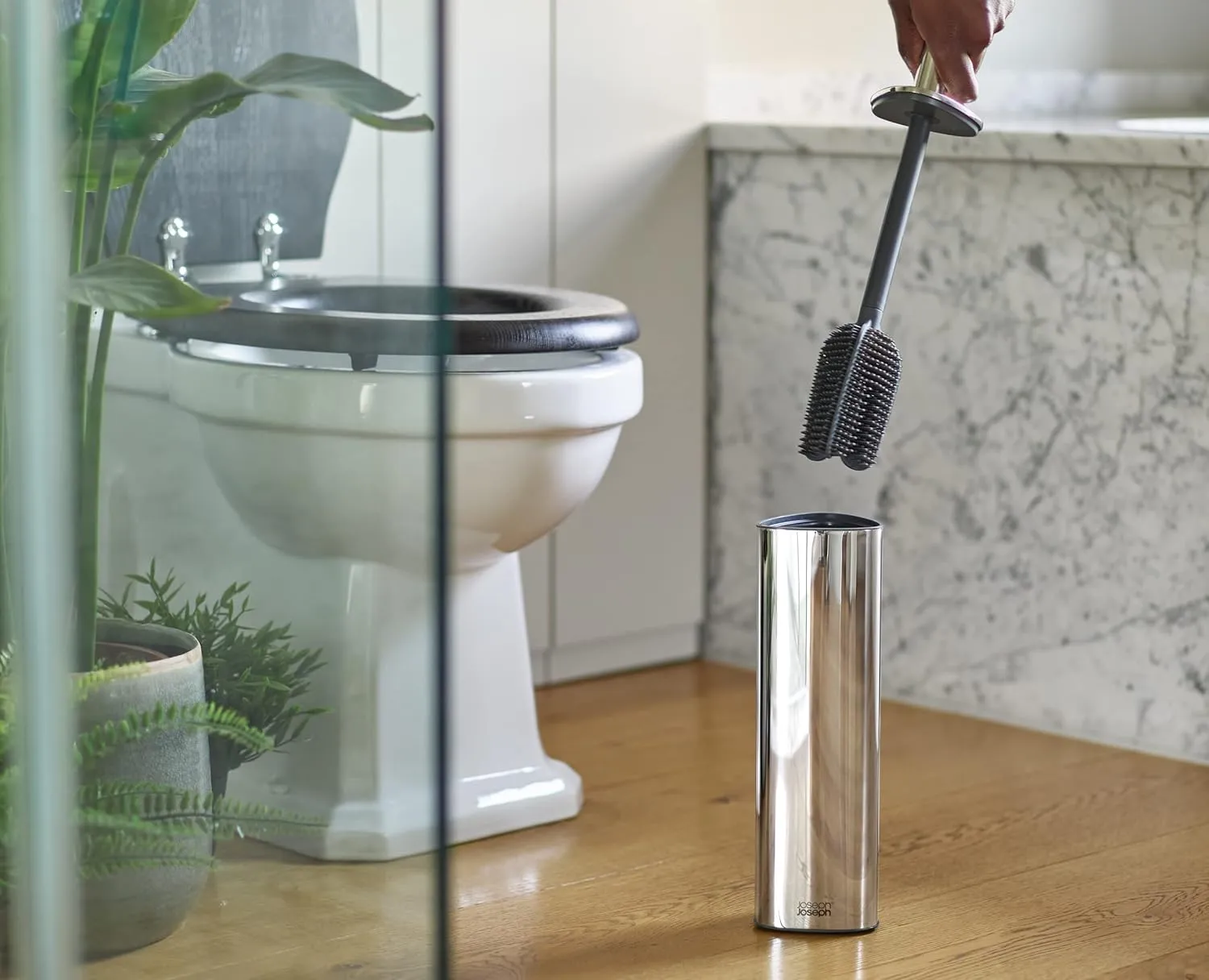 Joseph Joseph Flex 360 Luxe Advanced Toilet Brush with Stainless-Steel Finish