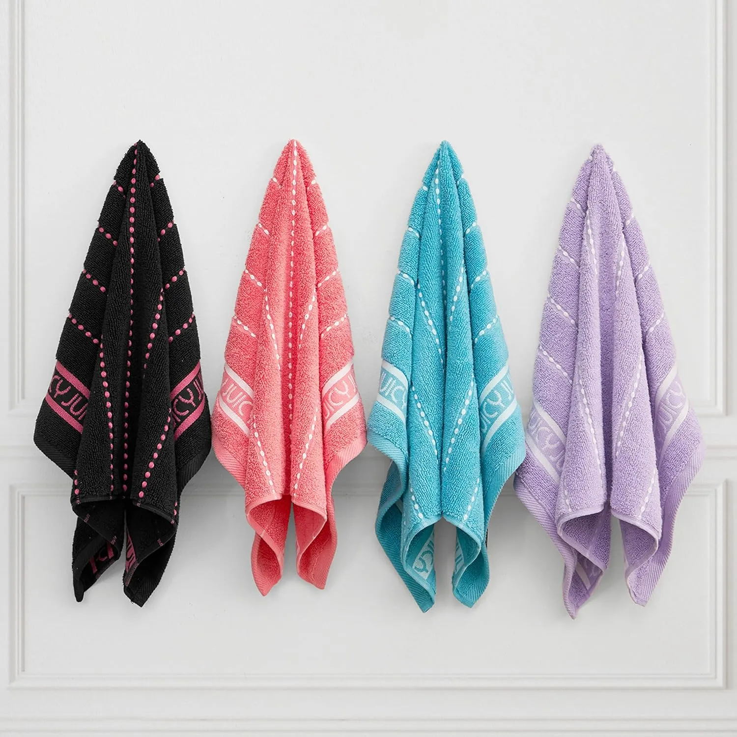 Juicy Couture Luxurious Plush Stripe 6-Piece Set - Black 100% Cotton Bath Towel Set - Soft and Stylish for Ultimate Comfort and Elegance