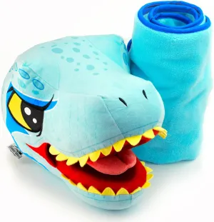 Jurassic World Dinosaur Head Armrest Buddy Stuffed Plush Traveling Toy with Blanket 13” - Kids Ultimate Travel Pillow Companion Set (Blue Raptor)