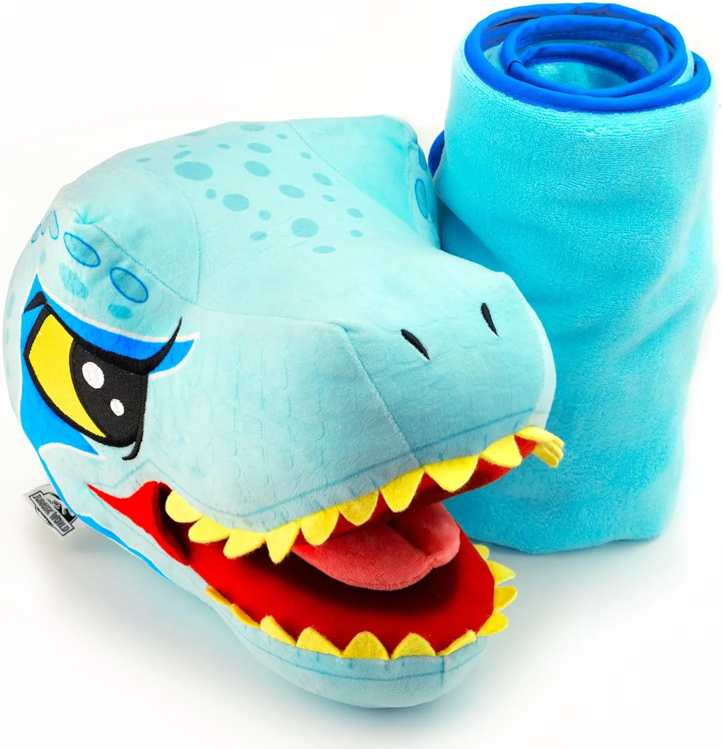 Jurassic World Dinosaur Head Armrest Buddy Stuffed Plush Traveling Toy with Blanket 13” - Kids Ultimate Travel Pillow Companion Set (Blue Raptor)