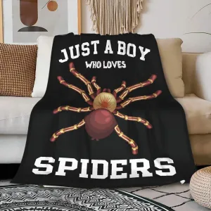 Just A Boy Who Loves Spiders Blanket Lightweight Cozy Flannel Fleece Throw Blanket Best Gift Home Decor for Bed Couch Outdoor Camping 60"x50" M for Teens