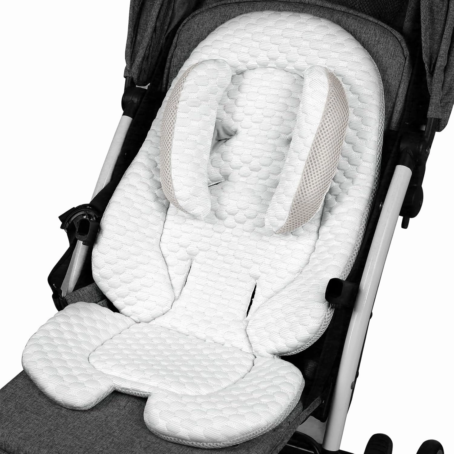 KAKIBLIN Infant Car Seat Insert for Baby,Cooling Pad Cooler Pad,Baby Head Support with Head Pillow, Breathable Fabric Cooling Cushion Liner Fits Strollers, Car Seat, High Chair, Bassinet, Swing