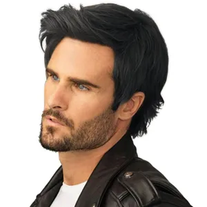 Kaneles Men Black Short Wigs Natural Layered Fluffy Synthetic Wig for Daily Halloween Male Wigs(Black)