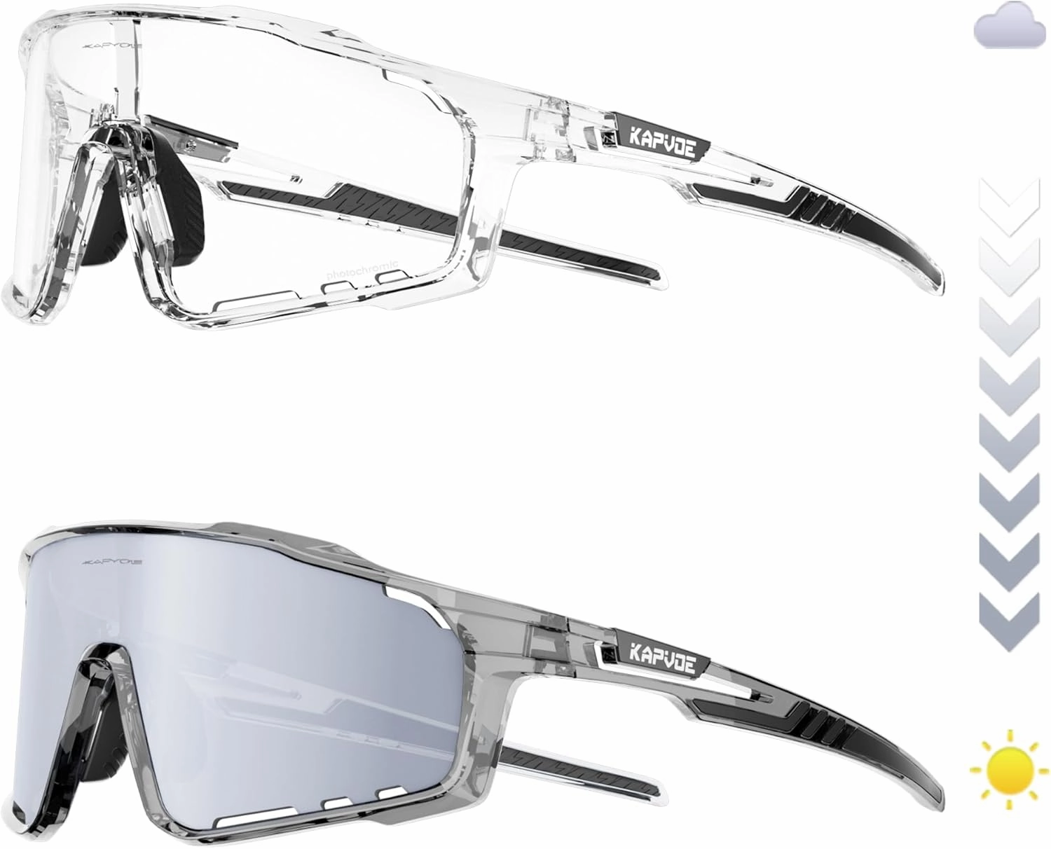 KAPVOE Photochromic Cycling Glasses for Men Women Sports Sunglasses Frame Discoloration HD Bike Glasses K76