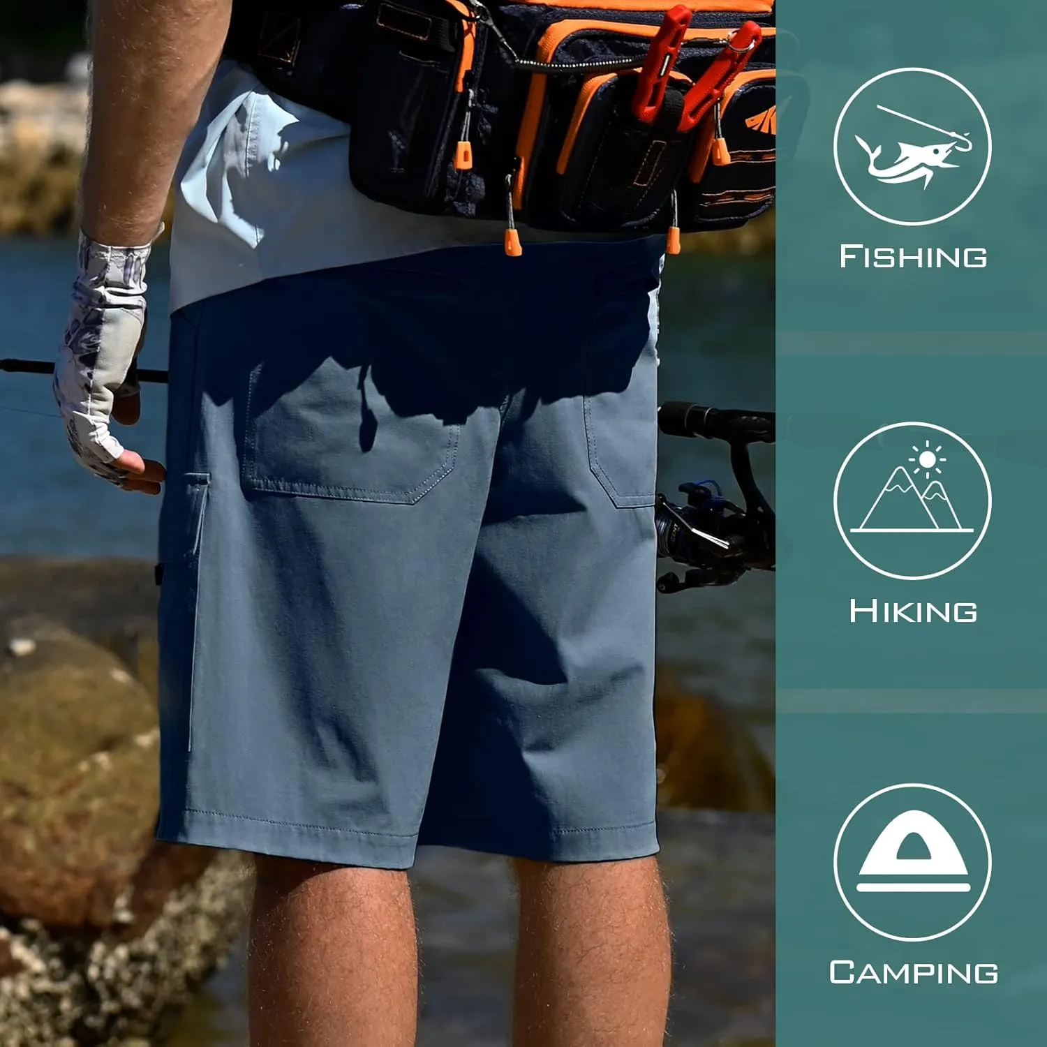 KastKing Rekon Men's Fishing Cargo Shorts, Quick Dry Casual Hiking Shorts for Men, Travel Golf Camping Tactical
