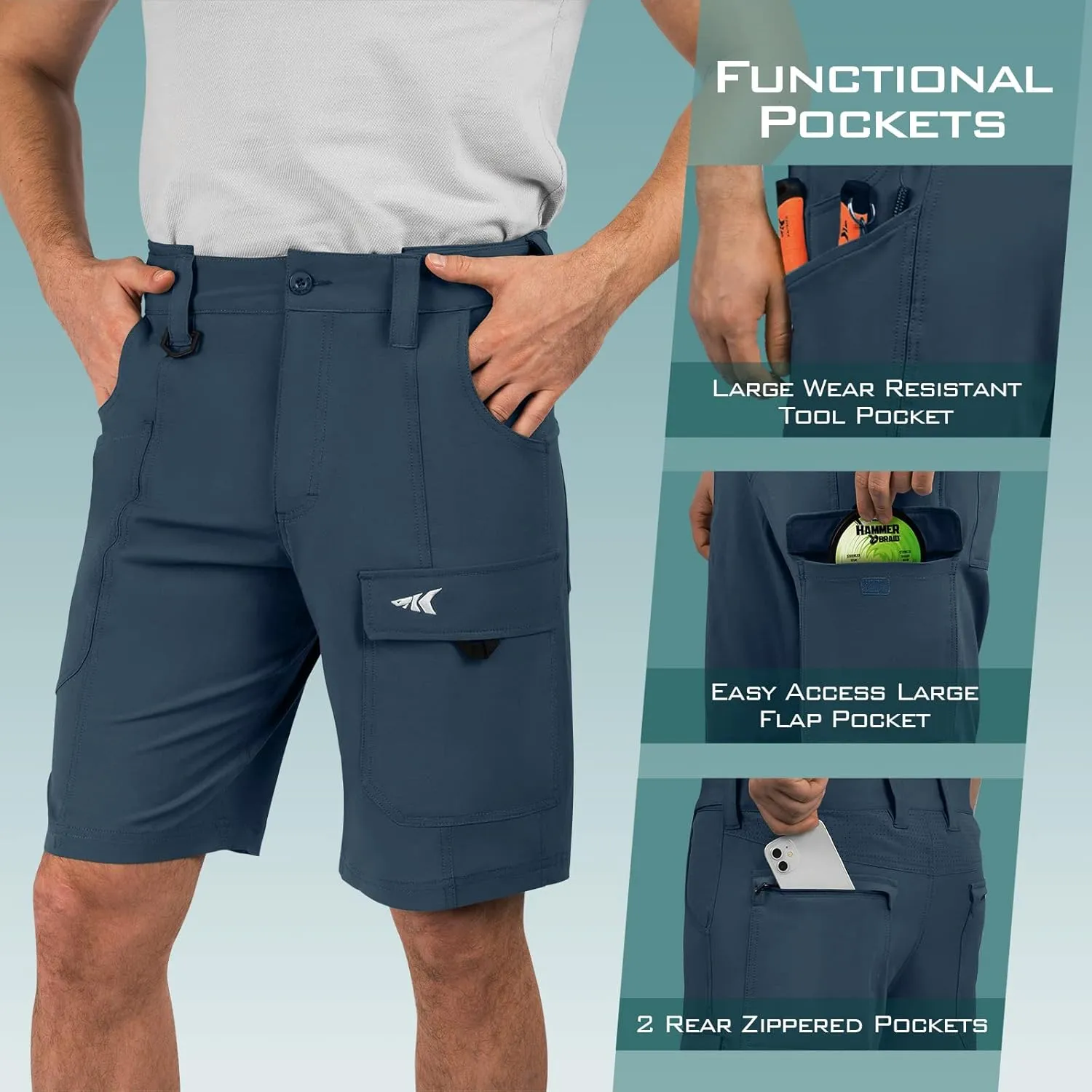 KastKing Rekon Men's Fishing Cargo Shorts, Quick Dry Casual Hiking Shorts for Men, Travel Golf Camping Tactical