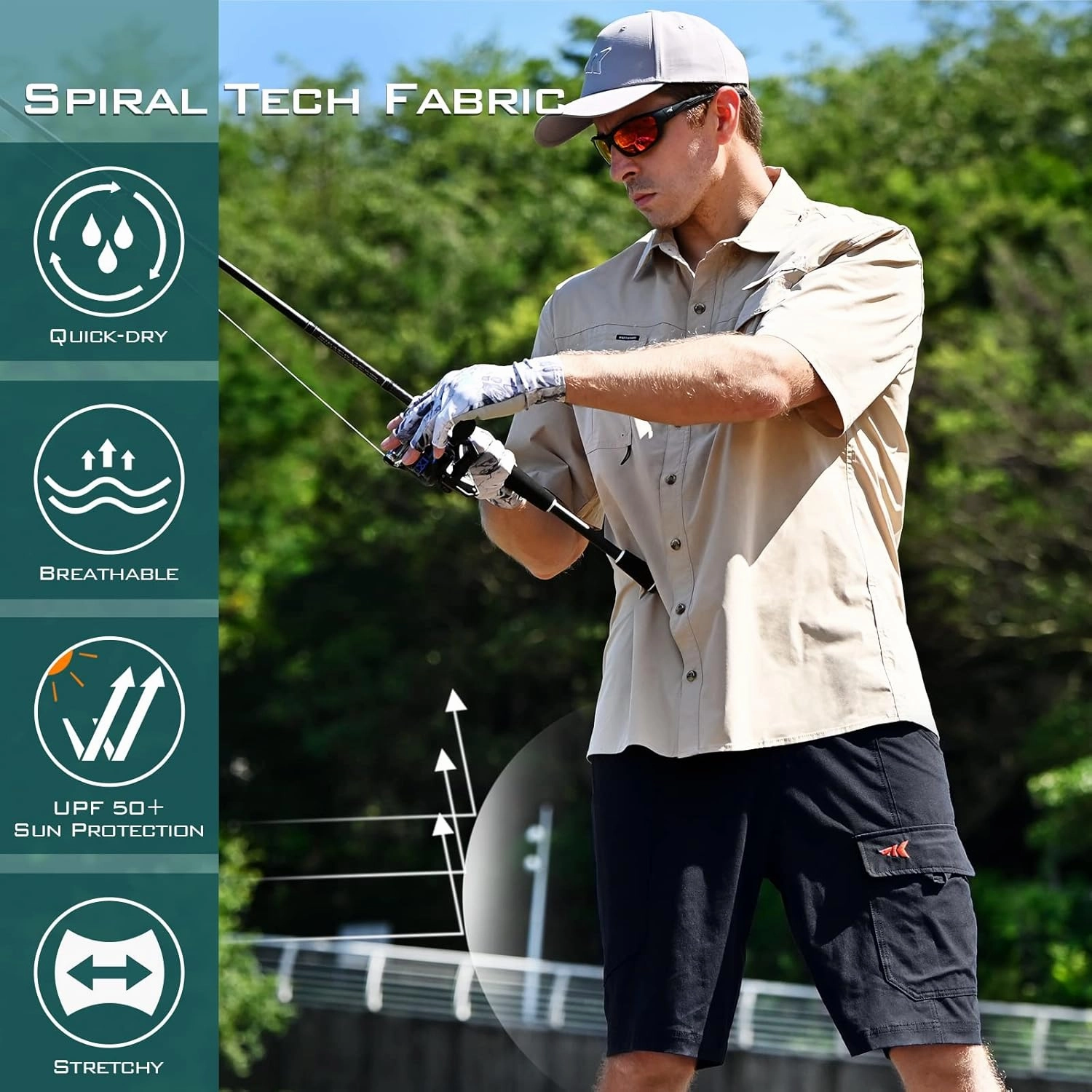 KastKing Rekon Men's Fishing Cargo Shorts, Quick Dry Casual Hiking Shorts for Men, Travel Golf Camping Tactical