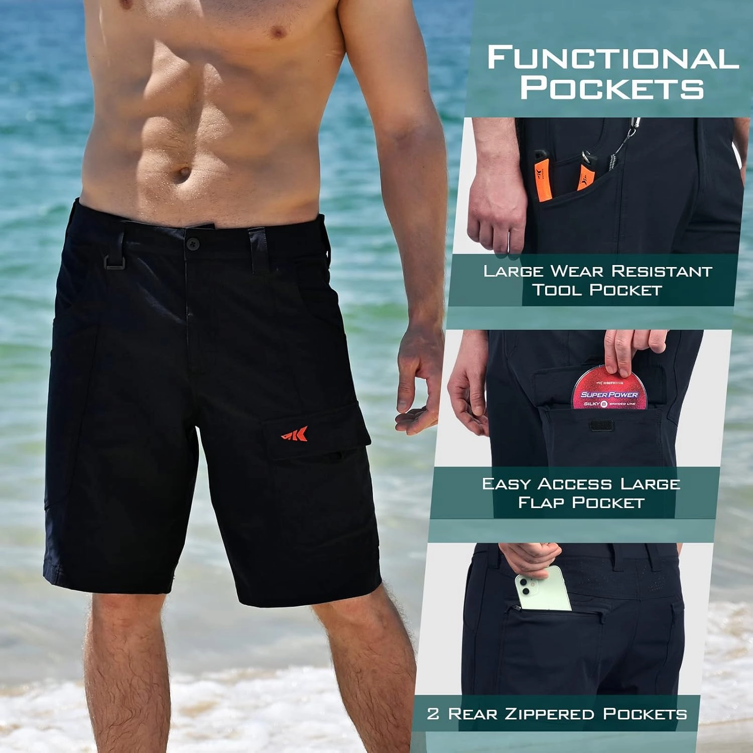 KastKing Rekon Men's Fishing Cargo Shorts, Quick Dry Casual Hiking Shorts for Men, Travel Golf Camping Tactical