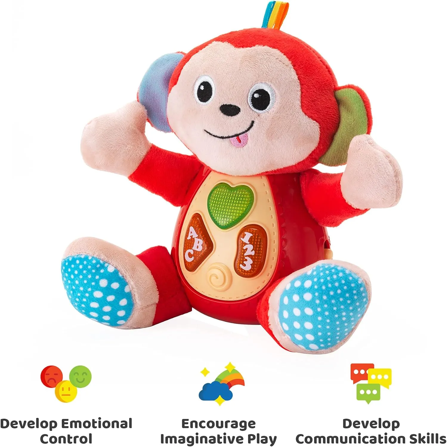 KiddoLab Musical Monkey Plush Toy - Soft Stuffed Animal with Light-Up Buttons and Melodic Nursery Songs for 3  Month Old Babies