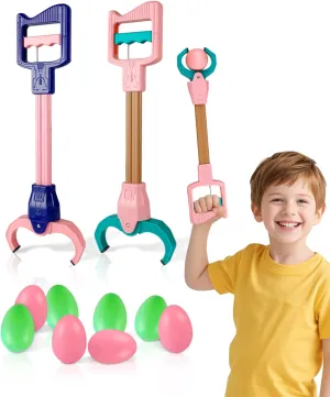 Kids Grabber Toy Set – 2PCS Toy Grabber Claw for Kids with 8 Eggs, 16.9-Inch Grabber Toy for Kids, Fun Kids Claw Grabber Reacher Tool for Early Learning and Coordination Play, for Ages 5 and Up