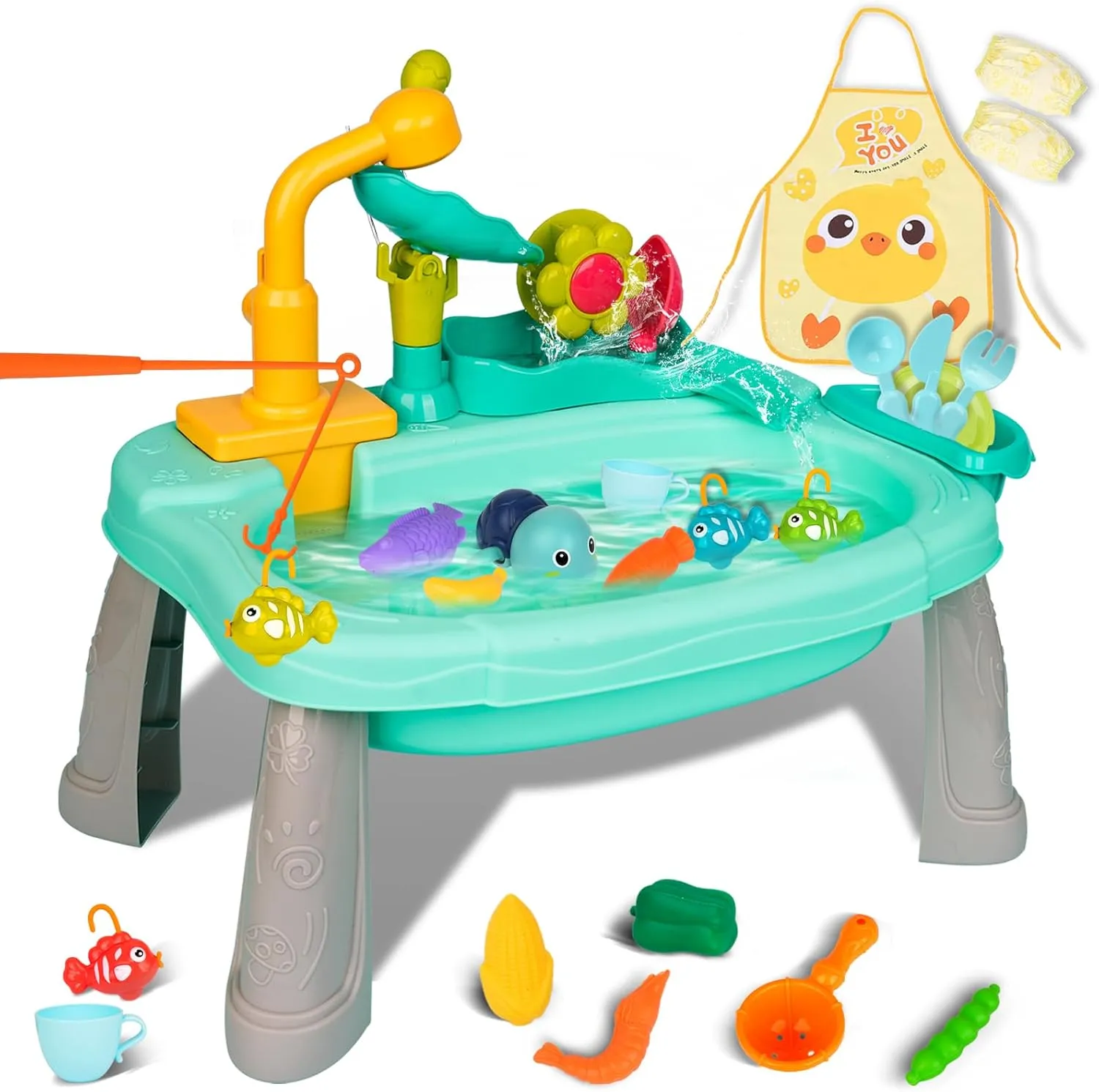 Kids Play Sink with Running Water,Mini Water Table for Toddlers 1-3, Upgraded Faucet and Play Dishes,Children Electric Dishwasher Playing Toy,Kitchen Sensory Toy Sets for Girls and Boys