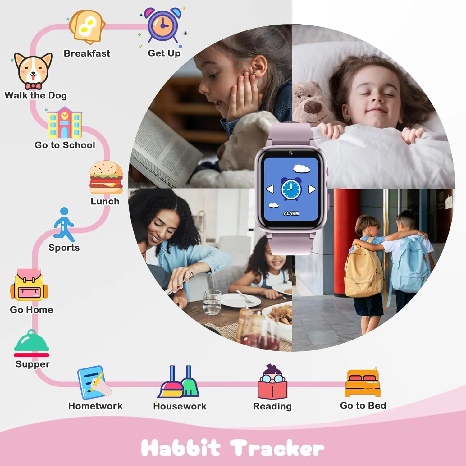 Kids Smart Watch Girls , Ages 3-12 Watches for Girls with 26 Games Pedometer Selfie Camera Calendar Learning Card Audio Book Educational Toy Watch for Girls Birthday Gift Ideas for Kids