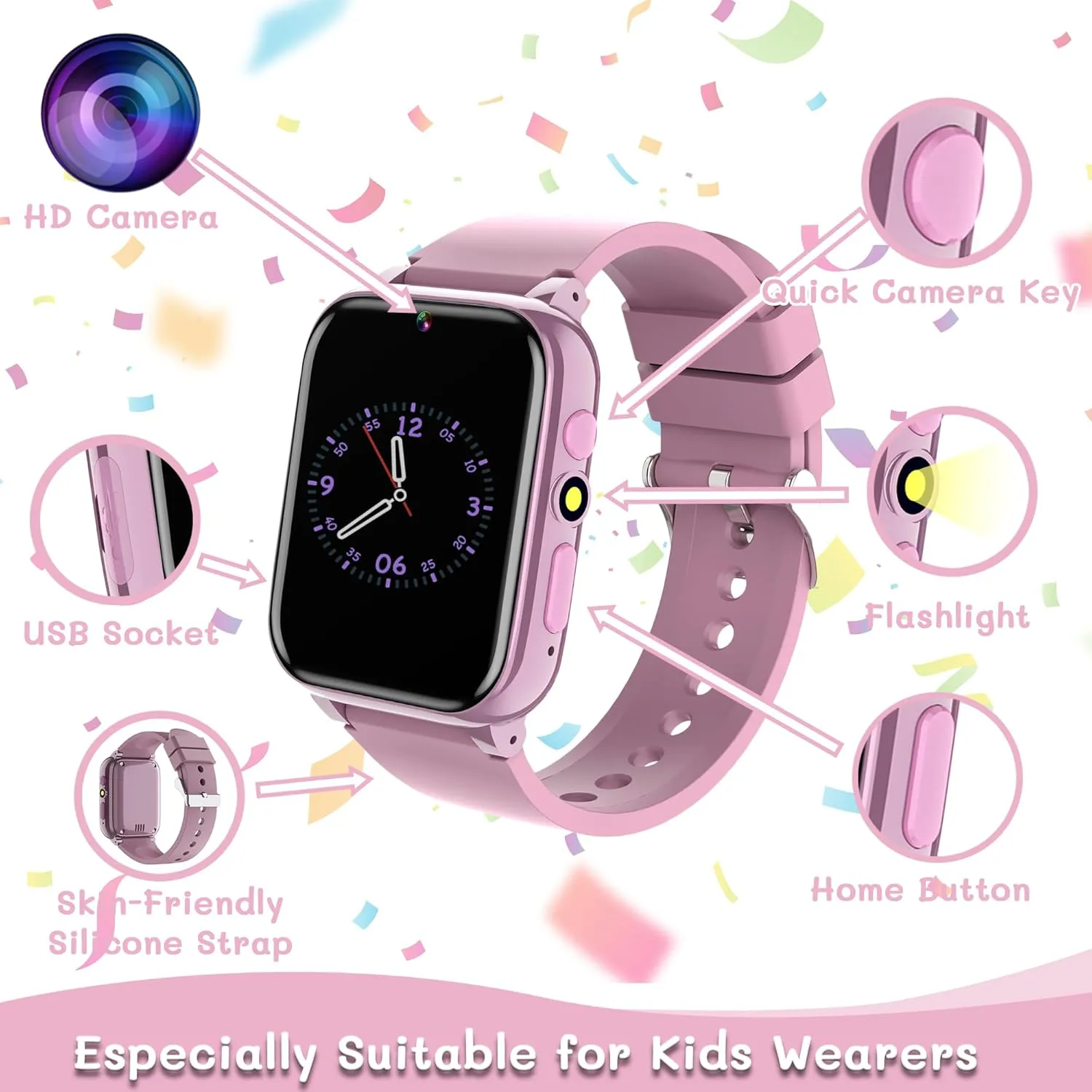 Kids Smart Watch Girls , Ages 3-12 Watches for Girls with 26 Games Pedometer Selfie Camera Calendar Learning Card Audio Book Educational Toy Watch for Girls Birthday Gift Ideas for Kids