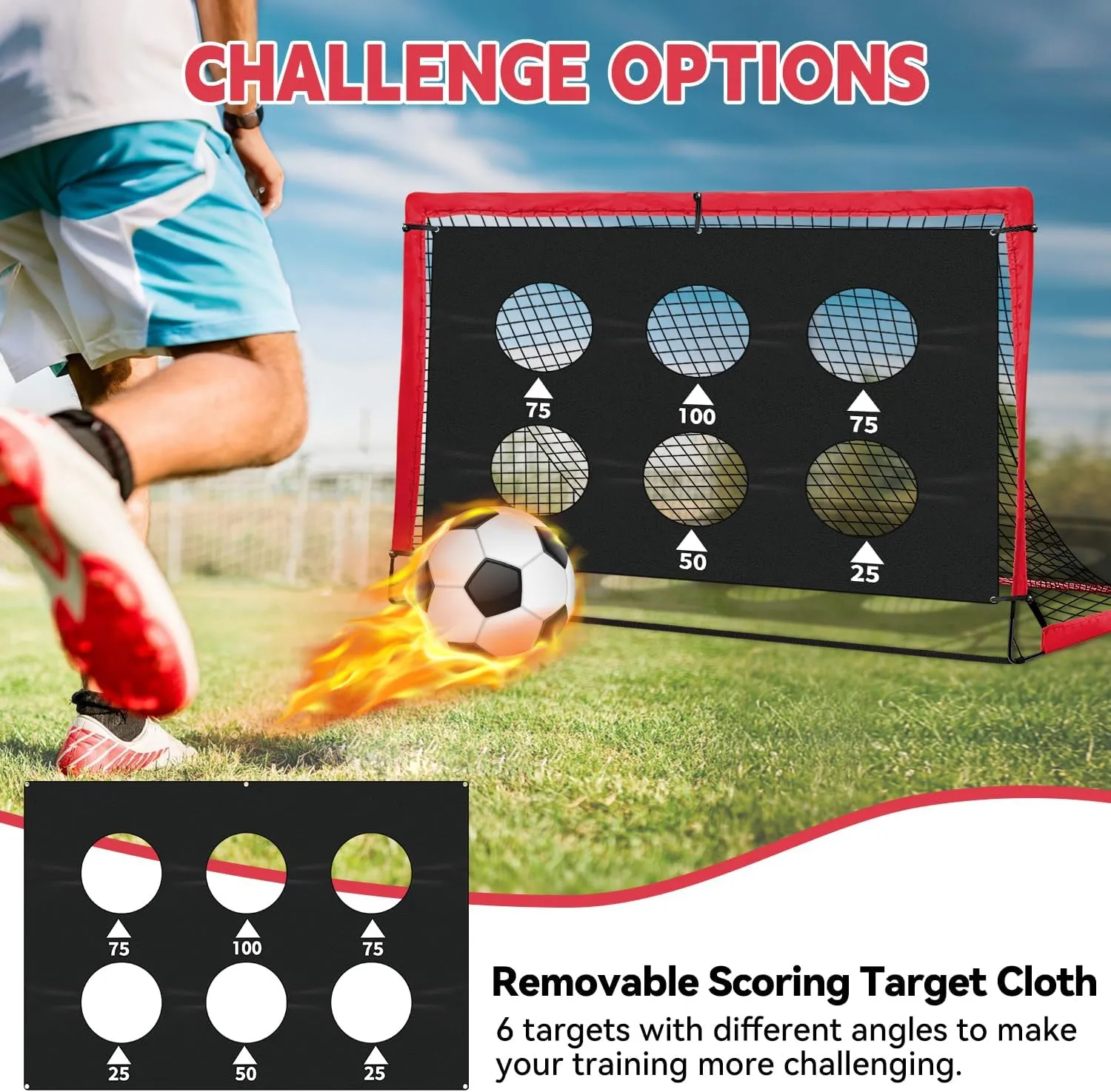 Kids Soccer Goals for Backyard Set of 2-6x4 ft Portable Pop Up Soccer Nets Training Equipment with Soccer Ball, Ladder, Cones, Ideal Birthday for Kids,Baseball & Softball Batting Cages