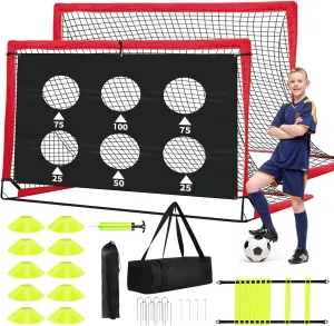 Kids Soccer Goals for Backyard Set of 2-6x4 ft Portable Pop Up Soccer Nets Training Equipment with Soccer Ball, Ladder, Cones, Ideal Birthday for Kids,Baseball & Softball Batting Cages