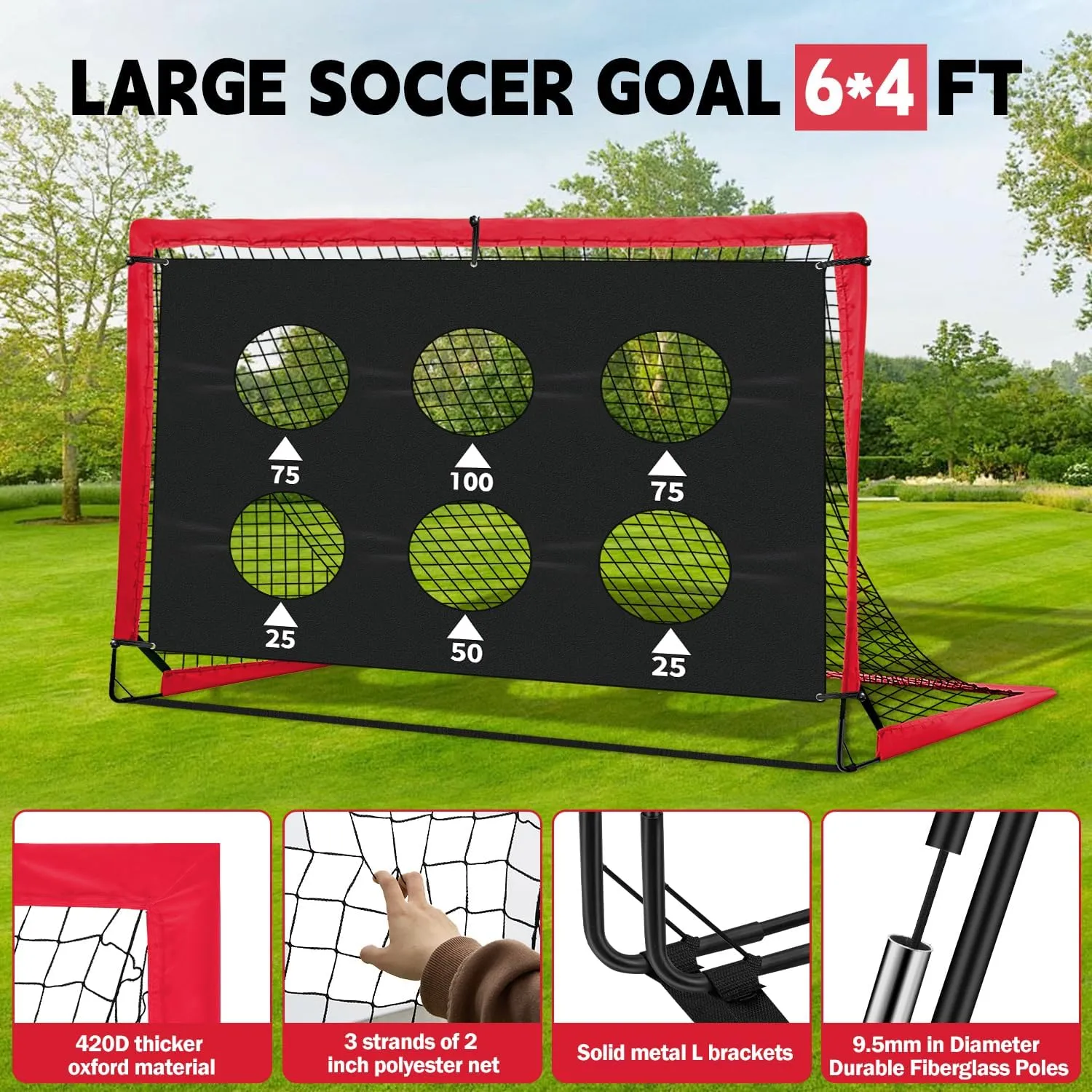 Kids Soccer Goals for Backyard Set of 2-6x4 ft Portable Pop Up Soccer Nets Training Equipment with Soccer Ball, Ladder, Cones, Ideal Birthday for Kids,Baseball & Softball Batting Cages