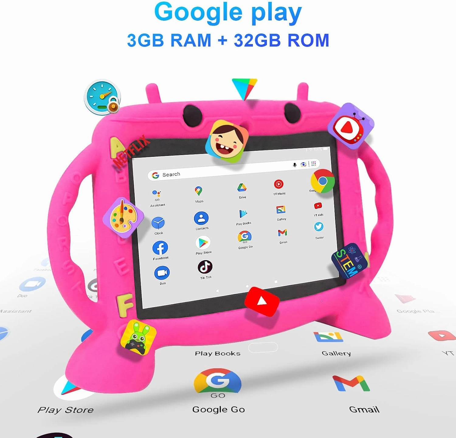 Kids Tablet, 7 inch Tablet for Kids 2-10, Educational Learning Toddler Tablet Android 11, 3GB RAM 32GB ROM Storage, Google Play YouTube, Baby Girl boy Present (Red)