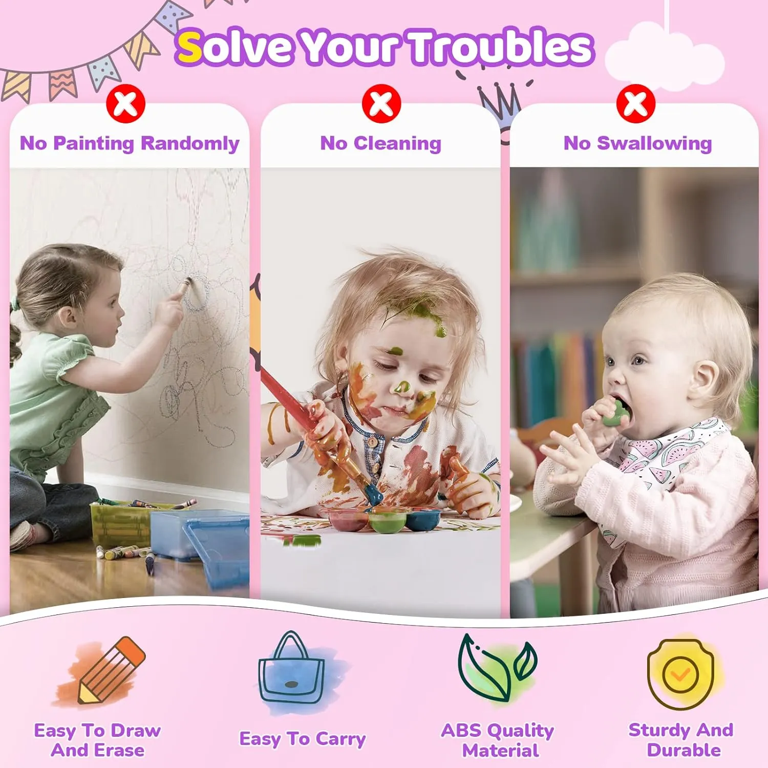 Kikidex Toddler Magnetic Drawing Board, Age 1-3, Purple, Toddler Girl Toys, Doodle Board Pad, Learning & Educational Toys for 1-3 Year Olds, Includes Board, Pen, 4 Table Legs
