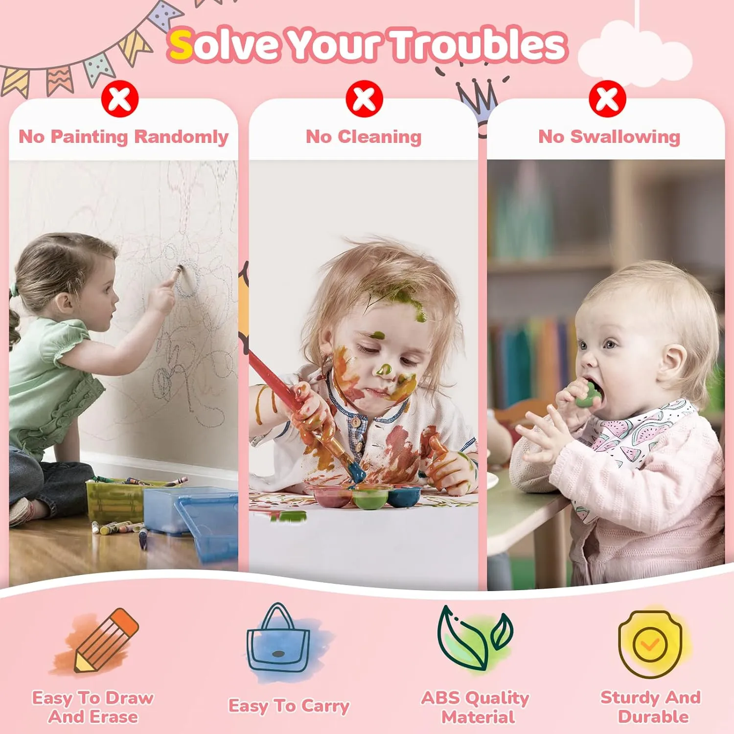 Kikidex Toddler Toys for 1 2 3 Years Old, Sturdy Magnetic Doodle Scribbler Board, Entertainment Toys for Kids, Reusable and no Mess, Educational Learning Toys Gifts for Birthday(Rose)