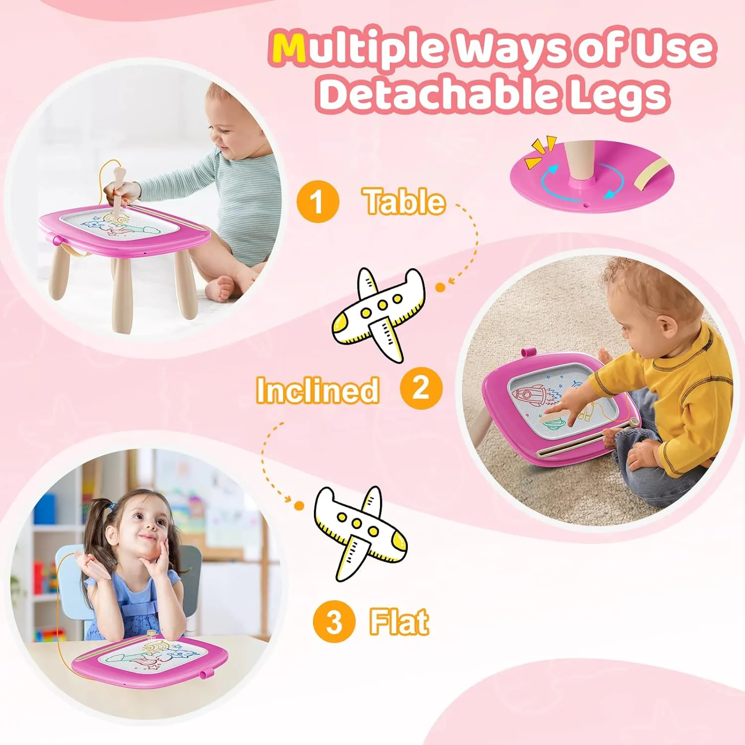 Kikidex Toddler Toys for 1 2 3 Years Old, Sturdy Magnetic Doodle Scribbler Board, Entertainment Toys for Kids, Reusable and no Mess, Educational Learning Toys Gifts for Birthday(Rose)