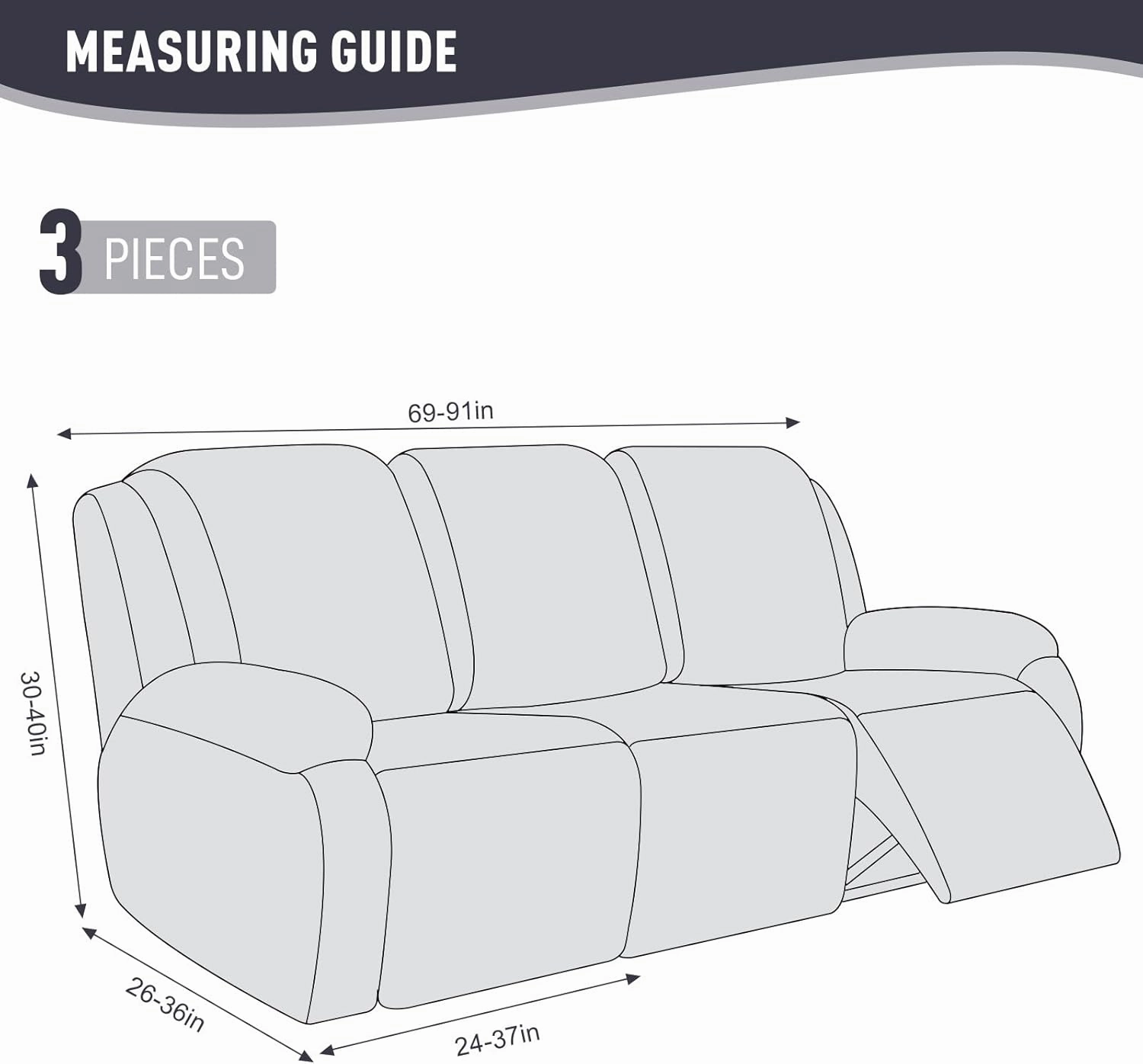 KinCam Recliner Covers, Stretch Reclining Chair Covers, Recliner Sofa Slipcovers Stripe Jacquard Recliner Couch Covers Furniture Protector Covers for Pet Kid (3 Seater, Dark Gray)