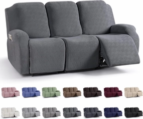 KinCam Recliner Covers, Stretch Reclining Chair Covers, Recliner Sofa Slipcovers Stripe Jacquard Recliner Couch Covers Furniture Protector Covers for Pet Kid (3 Seater, Dark Gray)