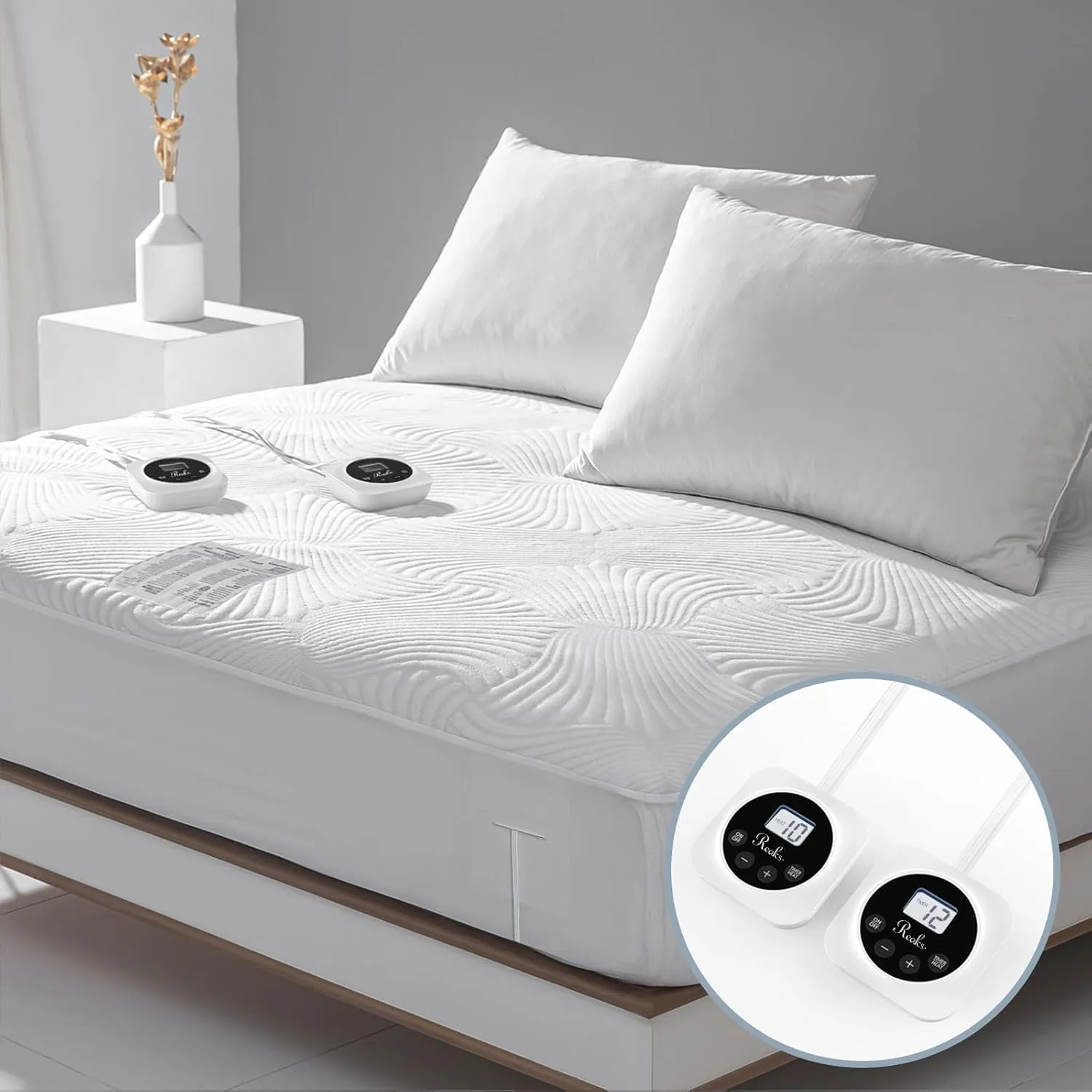 King Size Electric Heated Mattress Pad 10 Heat Settings Dual Control with Memory Timer for 1-12 Hours Auto Off, Lighted Button