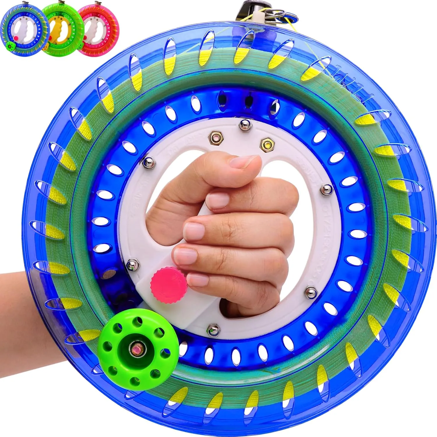 Kite Reel and Line Spool, 8.7in Dia with 1200ft Kite String, Winder with Lock and Connector for Kids & Adults (Blue)