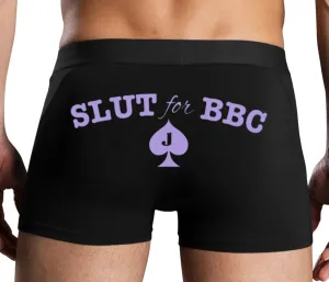 Knaughty Knickers Slut for BBC Jack of Spades Mens Boxer Briefs with Design No Fly Stretchy Sexy Black Colorful Trunks