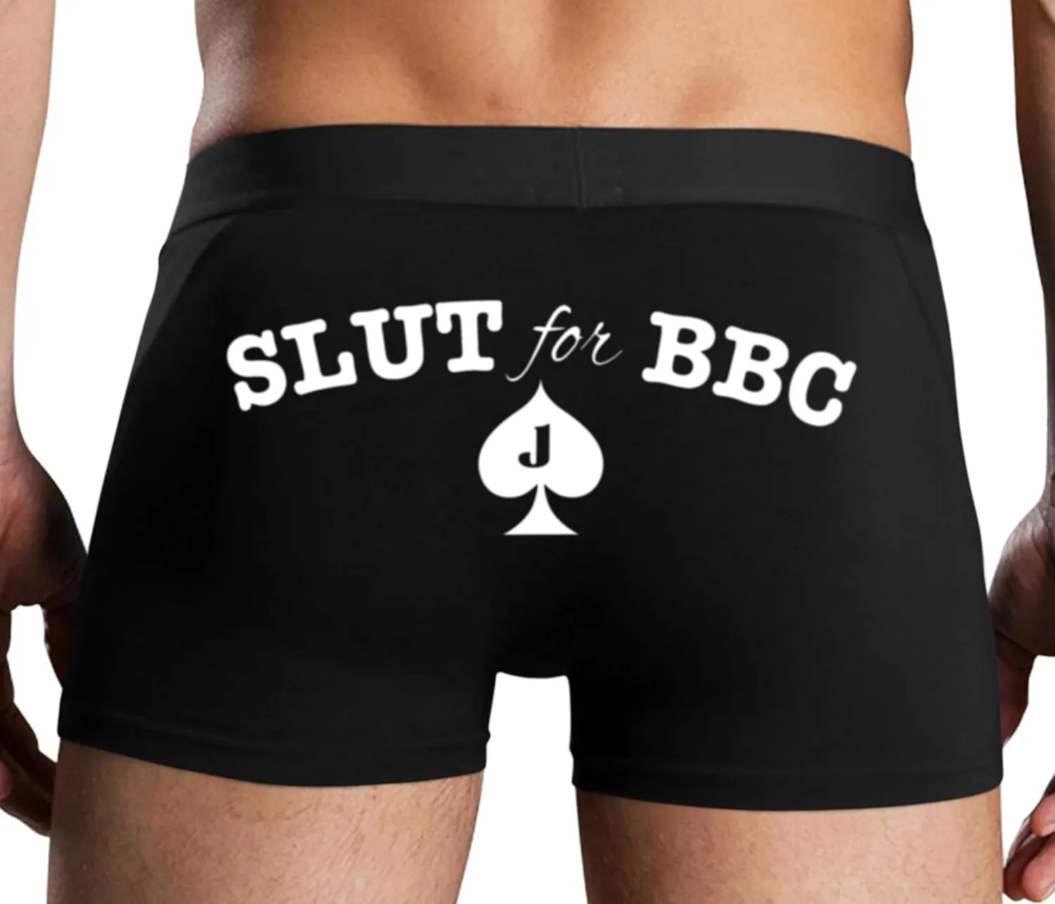 Knaughty Knickers Slut for BBC Jack of Spades Mens Boxer Briefs with Design No Fly Stretchy Sexy Black Colorful Trunks