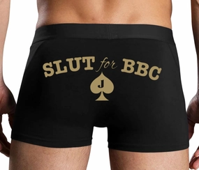 Knaughty Knickers Slut for BBC Jack of Spades Mens Boxer Briefs with Design No Fly Stretchy Sexy Black Colorful Trunks