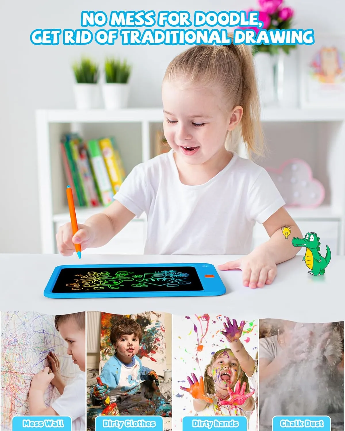 KOKODI LCD Writing Tablet for Kids 10 Inch, Kids Toys for 3 4 5 6 7 8 Years Old Boys and Girls, Colorful Doodle Board, Gift for Toddler Age 3-12 Years, Memo Board, Drawing Pad with Pen