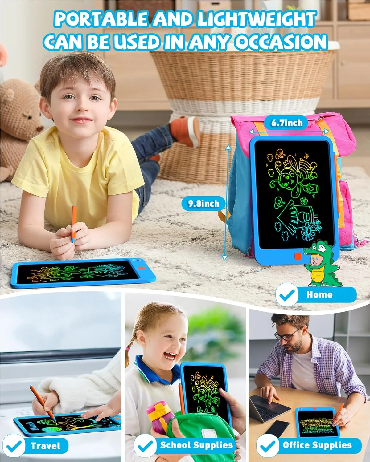 KOKODI LCD Writing Tablet for Kids 10 Inch, Kids Toys for 3 4 5 6 7 8 Years Old Boys and Girls, Colorful Doodle Board, Gift for Toddler Age 3-12 Years, Memo Board, Drawing Pad with Pen