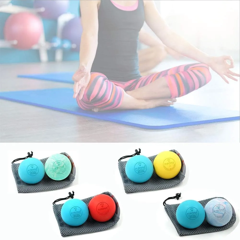 KSONE Lacrosse Massage Balls, Muscle Massage Roller Deep Tissue Balls Hard and Soft Massage Ball Set with Mini Ball and Mesh Bag. (Pink)