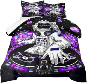kxry Space Astronaut Galaxy Comforter Sets Queen Size Outer Space Themed Bedroom Decor Bedding Sets Black and Purple Bedding Quilt for Kids Teen Girls 1 Comforter  2 Pillowcases