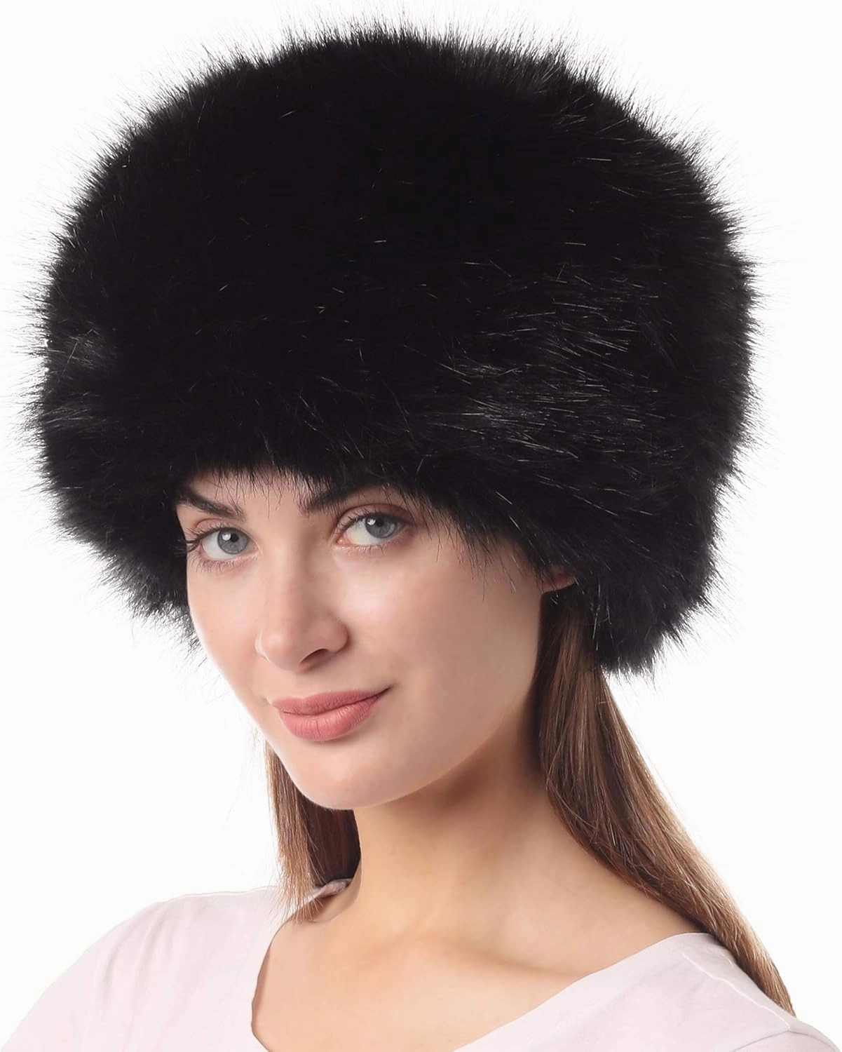 LA CARRIE Women's Faux Fur Hat for Winter with Stretch Cossack Russian Style White Warm Cap