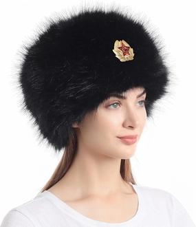 LA CARRIE Women's Faux Fur Hat for Winter with Stretch Cossack Russian Style White Warm Cap